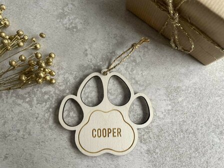 Houten kersthanger hond poot