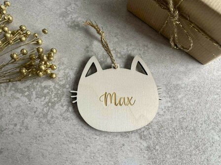 Houten kersthanger kat 