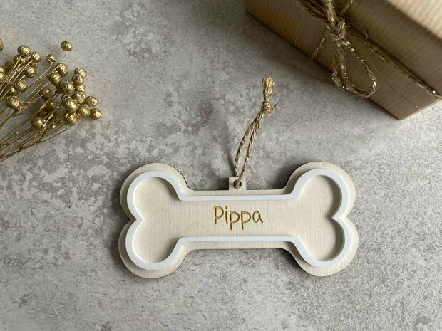 Houten kersthanger hond bot