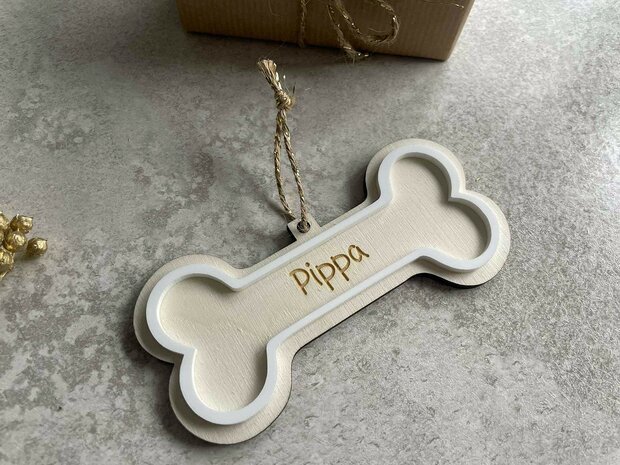 Houten kersthanger hond bot