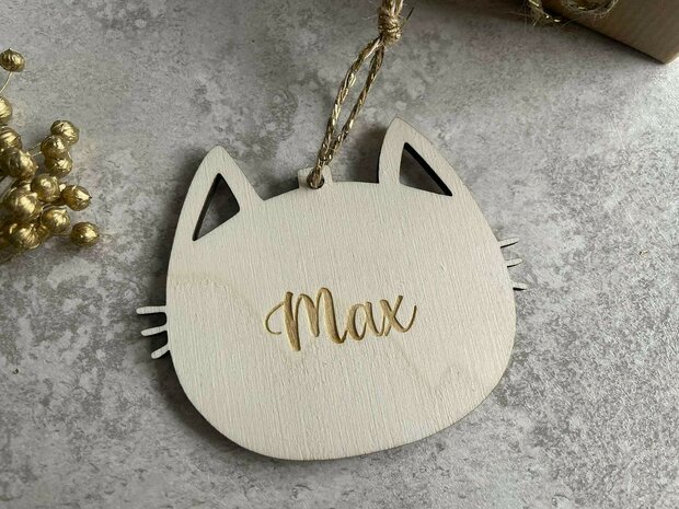 Houten kersthanger kat 