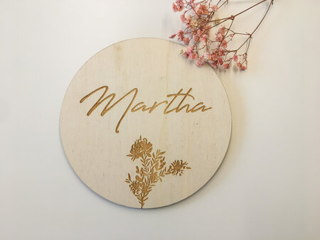 Gegraveerd houten naambord rond