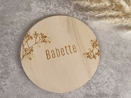 Gegraveerd houten naambord rond