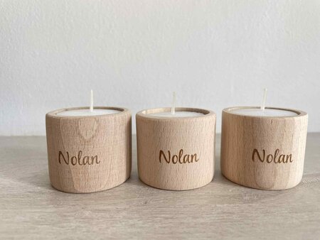 Gegraveerde houten theelichthouder rond